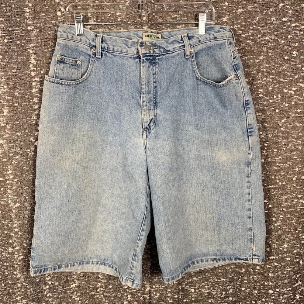 Vintage Guess Jeans Denim Shorts Baggy Streetwear Y2K Jorts Light Wash Men's 36